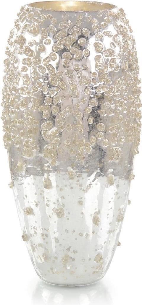 John-Richard Contemporary Enameled Glass Vase 17.5 Tall Silver-Plated (1 of 1)