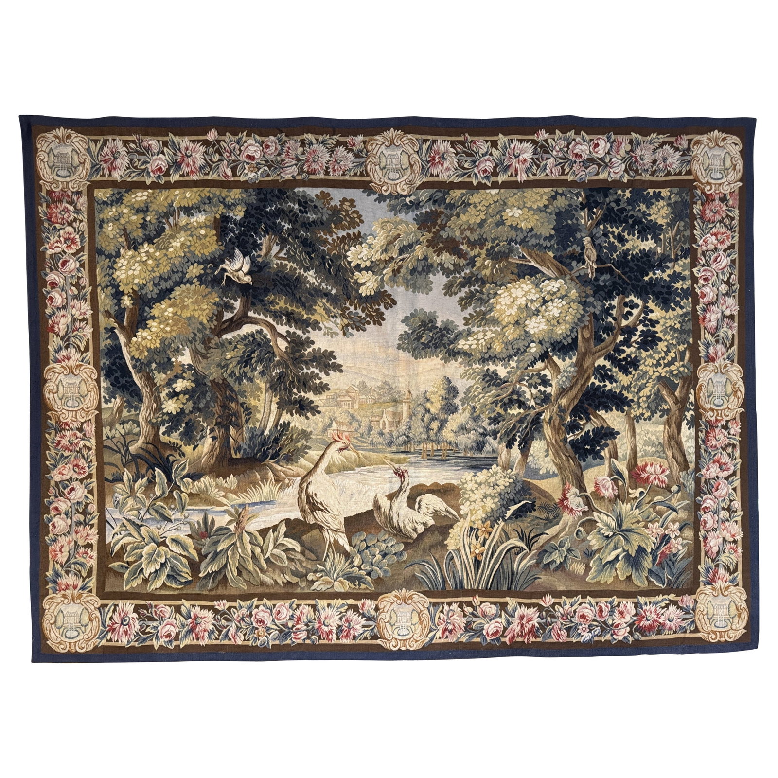 Antique Aubusson Verdure Tapestry With Birds And Floral Border France Circa 1870: Antique Aubusson Verdure Tapestry With Birds And Floral Border France Circa 1870 This 19th century French Aubusson verdure wall tapestry was handwoven around 1870 and features a lush wooded landscape