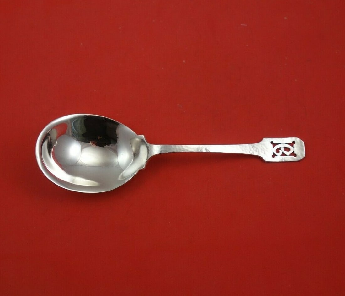 Shreve Sterling Silver Norman Hammered Berry Spoon 9 1/4 with Pierced Monogram C (1 of 3)
