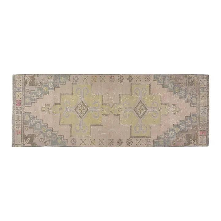 3'2" x 8'10" Anatolian Wool Runner Handcrafted Vintage Rug: 3'2" x 8'10" Anatolian Wool Runner Handcrafted Vintage Rug This vintage Turkish Anatolian rug is hand-knotted from wool using traditional techniques, offering a blend of timeless craftsmanship and mod