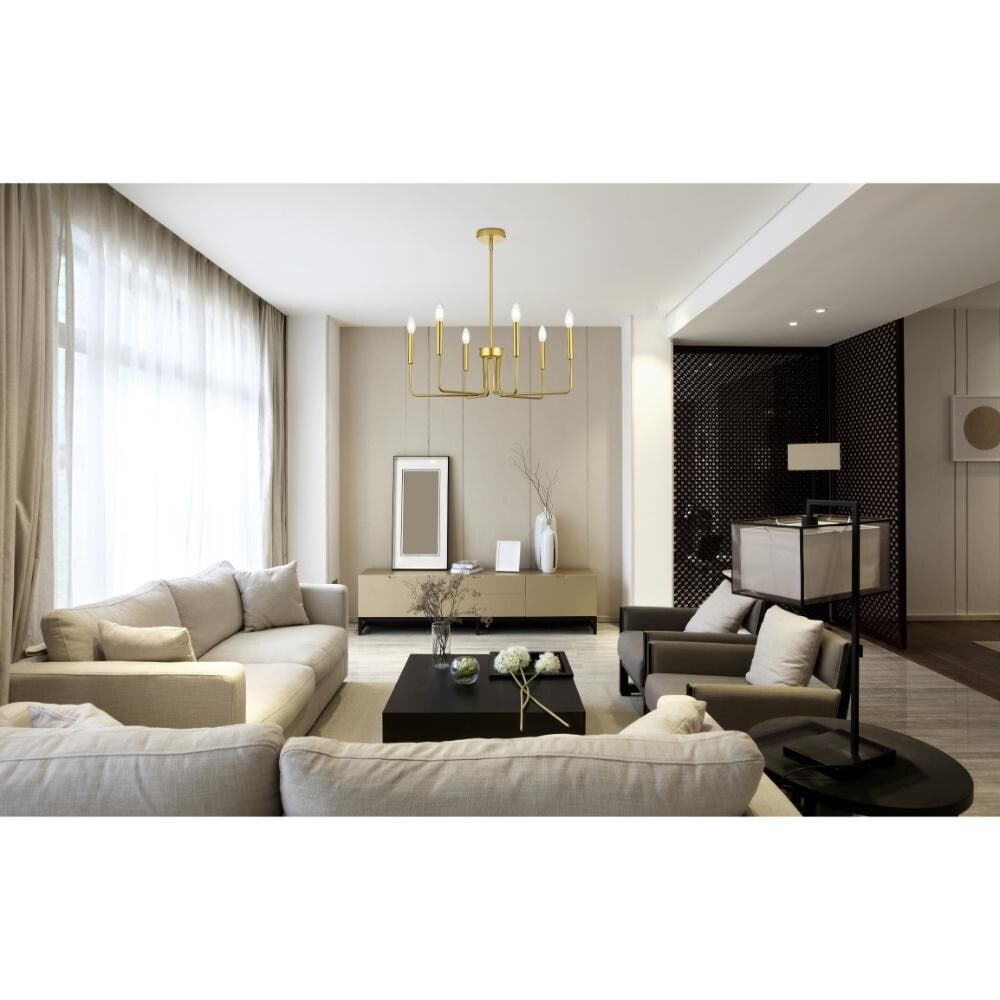 Willa 6-Light Brass Finish Chandelier 26 Inch ETL Hardwired: Willa 6-Light Brass Finish Chandelier 26 Inch ETL Hardwired This modern chandelier features a brass color finish and a sleek round design, making it an elegant lighting solution for living rooms, dini
