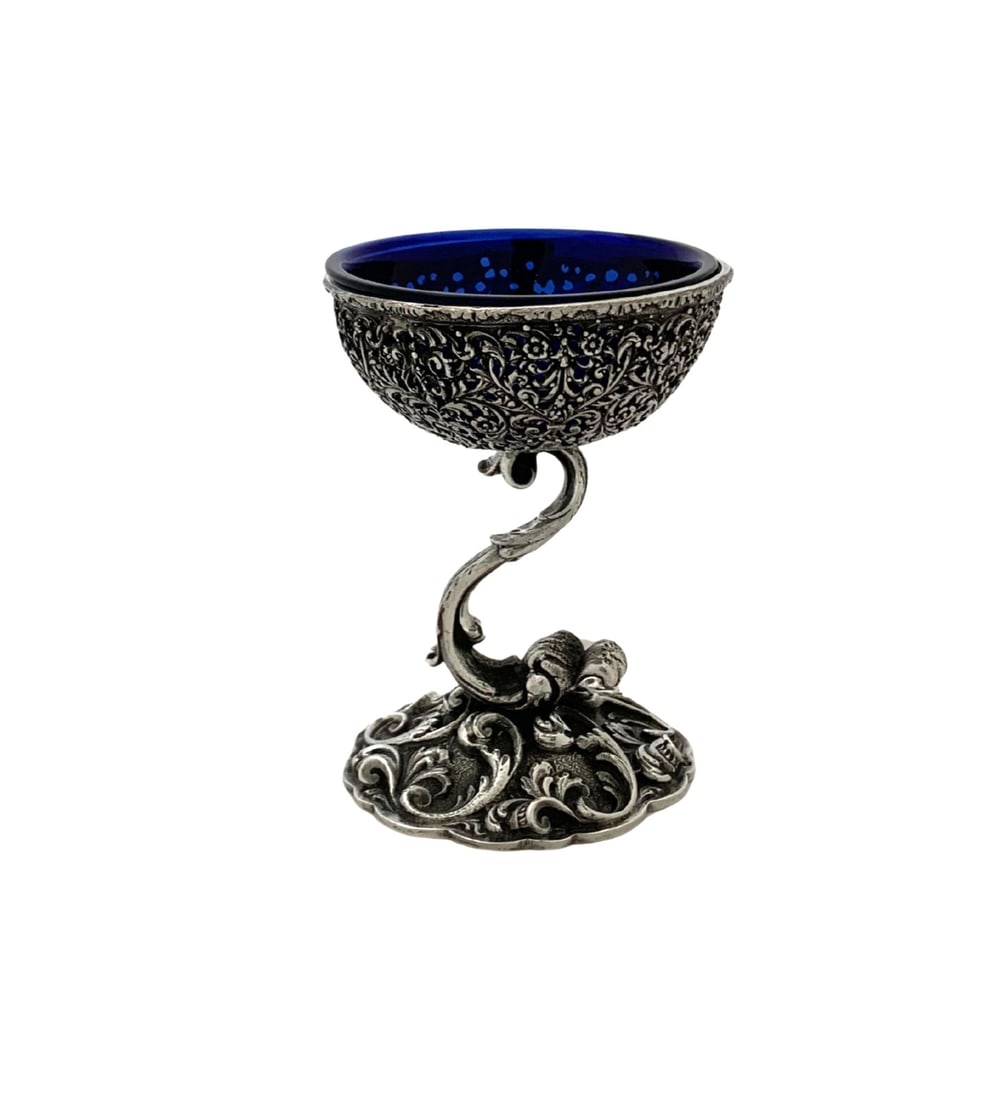 Italian 925 Sterling Silver Barocco Lace Blue Glass Salt Holder (1 of 3)