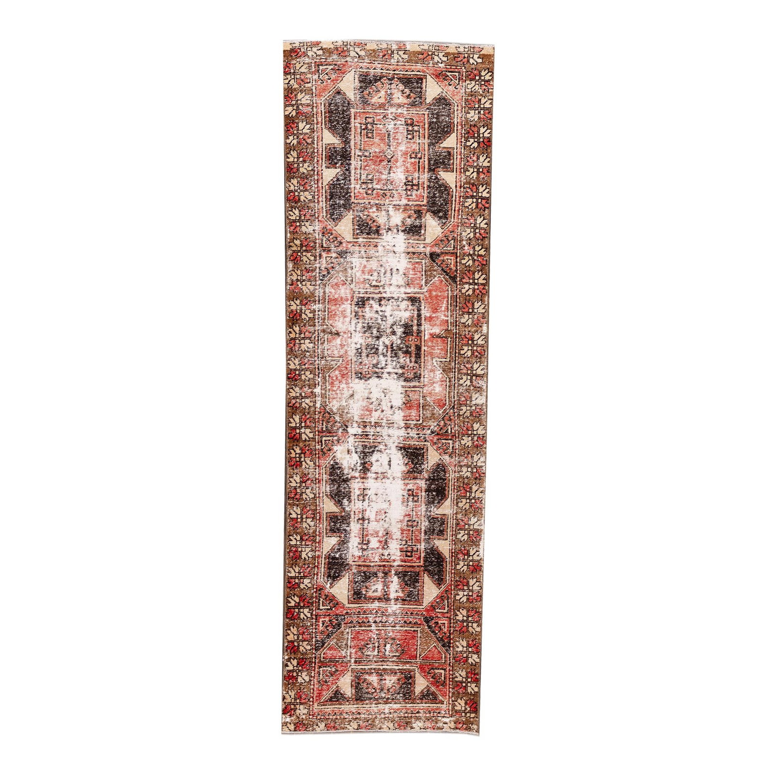 Vintage Turkish Anatolian Wool Runner Brick Red Multi-Medallion 2'11 x 9'9: Vintage Turkish Anatolian Wool Runner Brick Red Multi-Medallion 2'11 x 9'9 Enhance your space with this stunning Vintage Turkish Anatolian hand-knotted wool runner. Featuring a rich brick red field ad