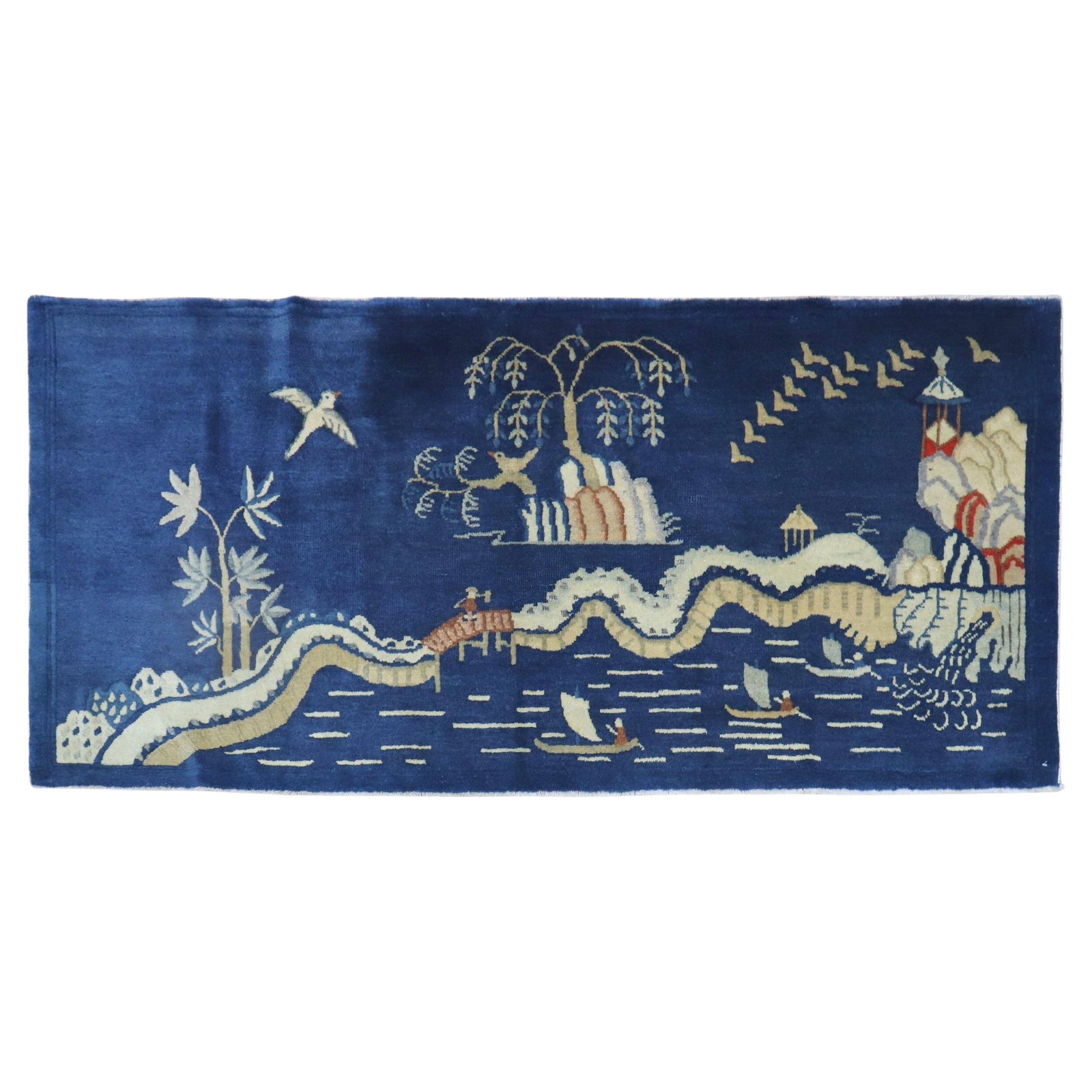 Mid-20th Century Chinese Floral Wool Hand-Woven Runner 33 x 72: Mid-20th Century Chinese Floral Wool Hand-Woven Runner 33 x 72 This exquisite antique Chinese pictorial small runner features a beautiful floral design, hand-woven from high-quality wool. The minimali