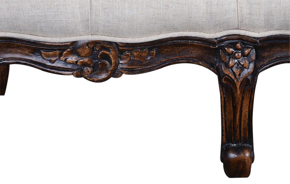 Elegant French Country Footstool in Oatmeal Linen (1 of 2)