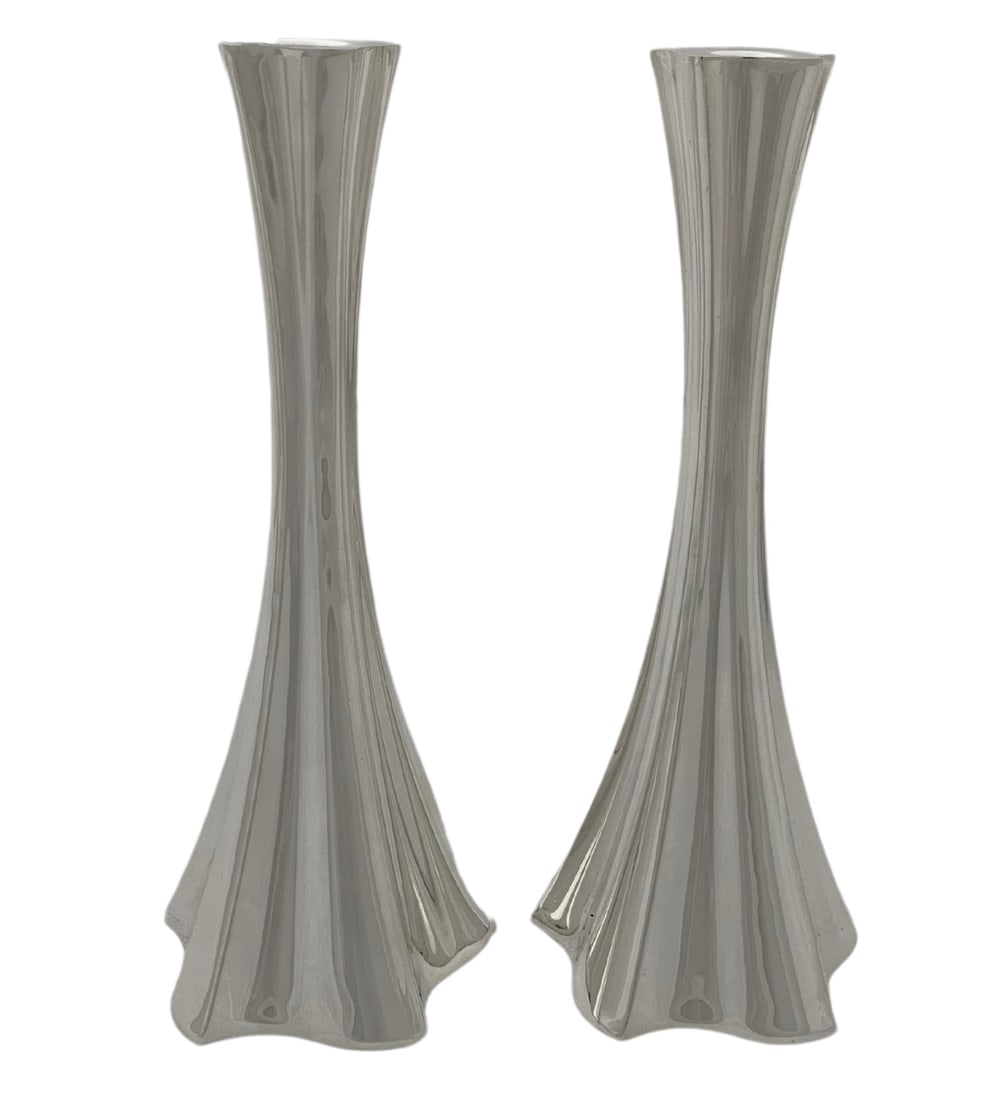 Handmade 925 Sterling Silver Modern Candlesticks 8 Inches Israel (1 of 3)