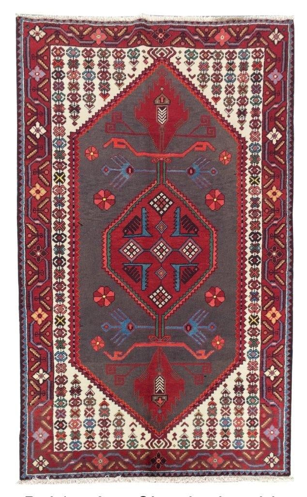 Handwoven 4.3 x 6.7 Red Persian Hamadan Rug from Iran (1 of 7)
