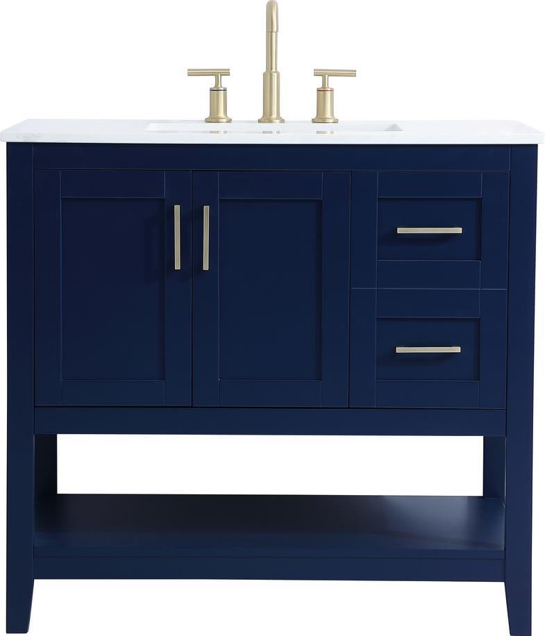 Elegant Lighting 36 Inch Blue Vanity with Gold Accents: Elegant Lighting 36 Inch Blue Vanity with Gold Accents Discover the elegance of this exquisite 36-inch blue vanity, beautifully enhanced with gold accents. This luxurious dressing table combines a stu