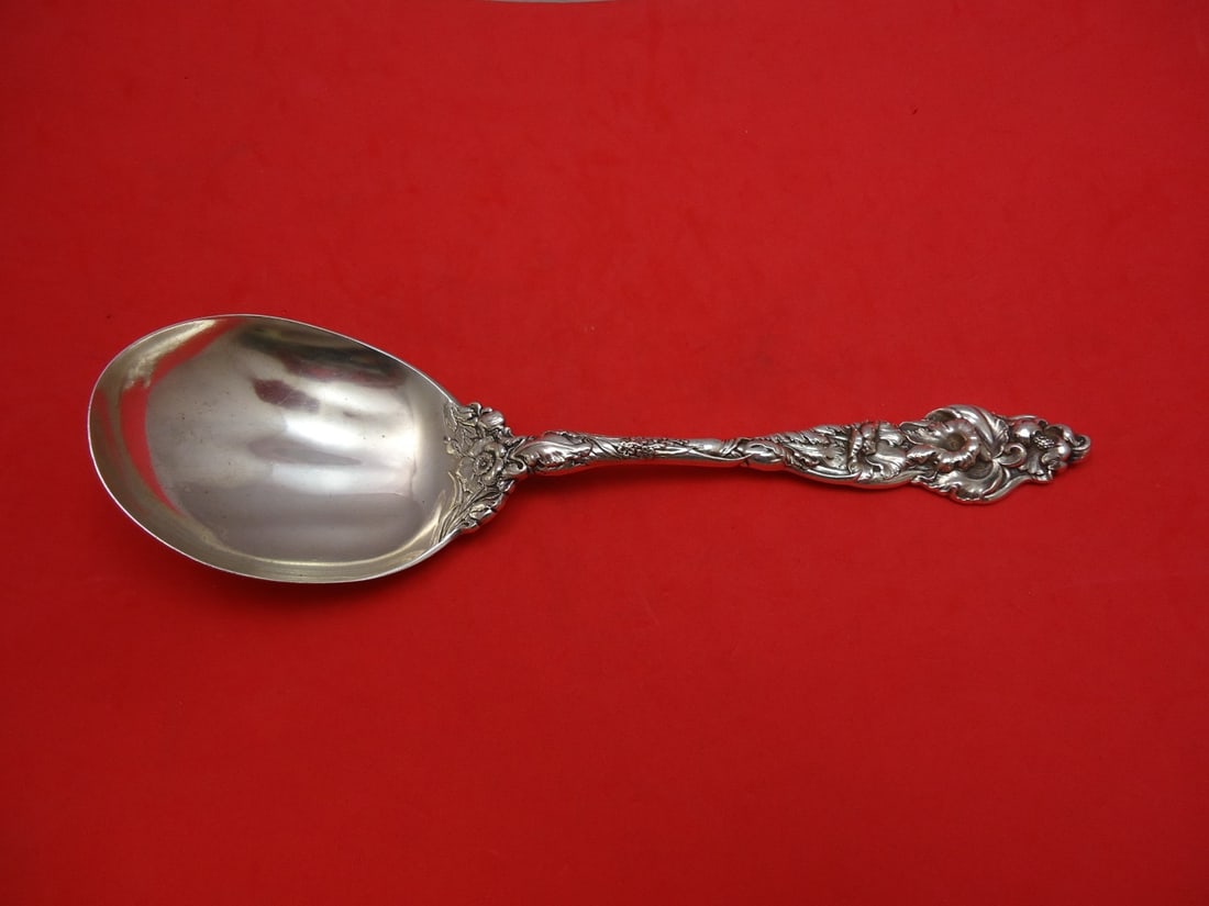 Reed & Barton Les Six Fleurs Sterling Silver Berry Spoon Gold Washed 9 1/4" (1 of 1)