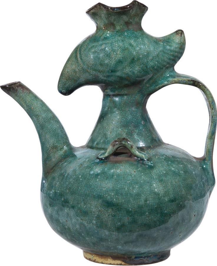 Handcrafted Speckled Green Phoenix Head Pitcher 7.5H Kitchenware (1 of 3)