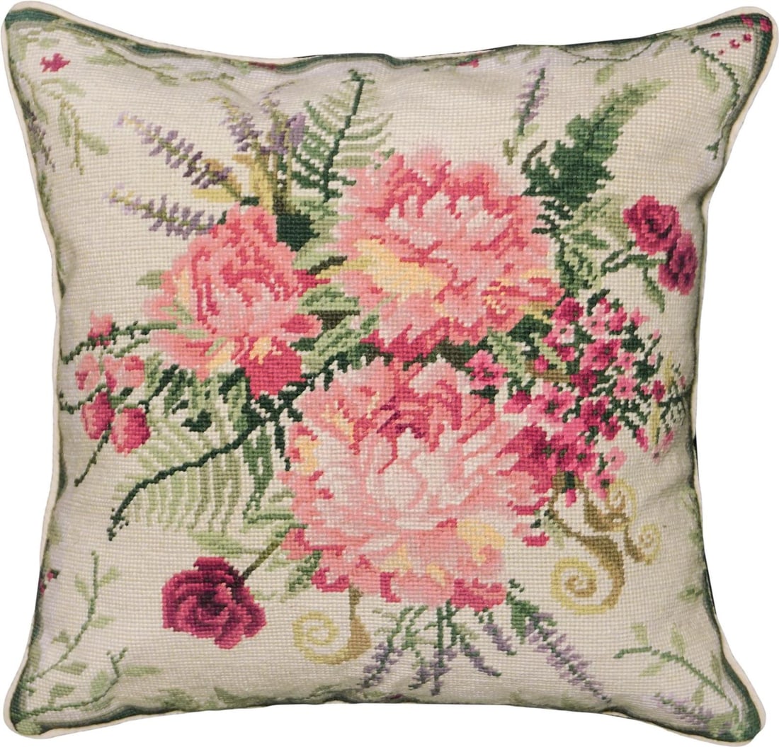 Elegant Floral Fusion Needlepoint Pillow 16x20: Elegant Floral Fusion Needlepoint Pillow 16x20 Enhance your living space with this Elegant Needlepoint Pillow featuring a stunning Floral Fusion design. This stylish pillow showcases a beautiful off-w