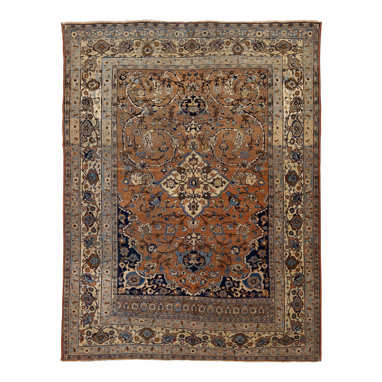 Antique Tabriz Handmade Persian Wool Rug 4'6 x 5'10 Shab Abbasi Design: Antique Tabriz Handmade Persian Wool Rug 4'6 x 5'10 Shab Abbasi Design This exquisite antique Tabriz rug is a stunning example of Persian craftsmanship, featuring a rich brown field adorned with a del