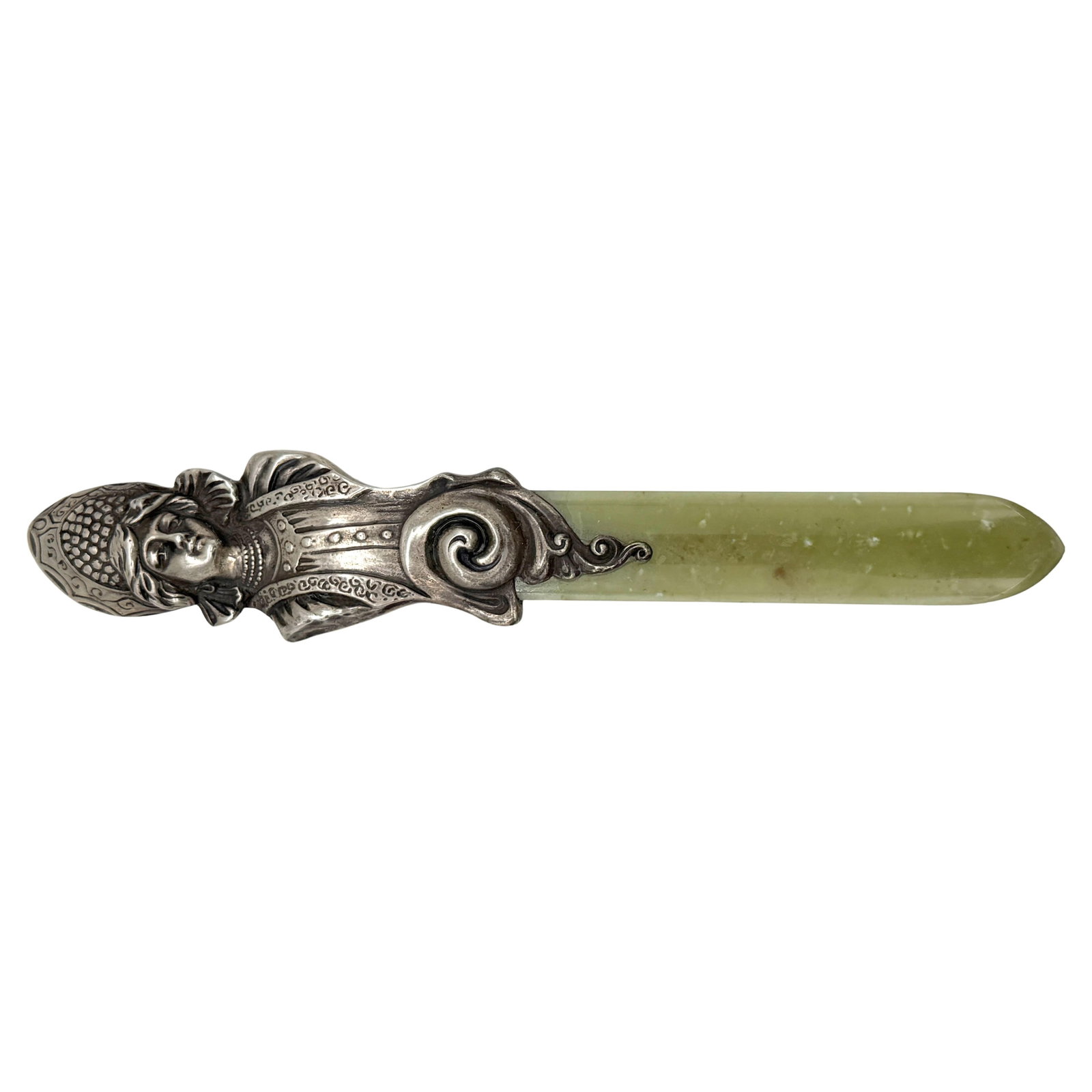 Imperial Russian Silver Page Turner with Kokoshnik Maiden Marked BA: Imperial Russian Silver Page Turner with Kokoshnik Maiden Marked BA Discover a rare and luxurious Imperial Russian page turner, masterfully crafted from hand-chased sterling silver and carved Siberian