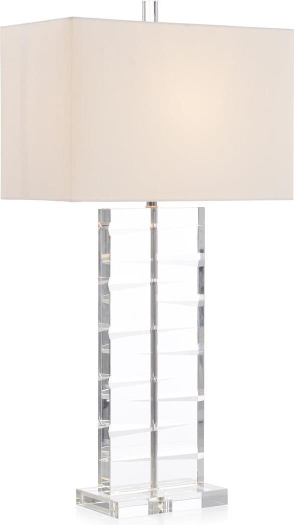 John-Richard Ivory Table Lamp with Crystal Base and White Rectangle Shade: John-Richard Ivory Table Lamp with Crystal Base and White Rectangle Shade Illuminate your space with this elegant Graceful Crystal Lamp, featuring a striking white rectangle shade. This table lamp sta