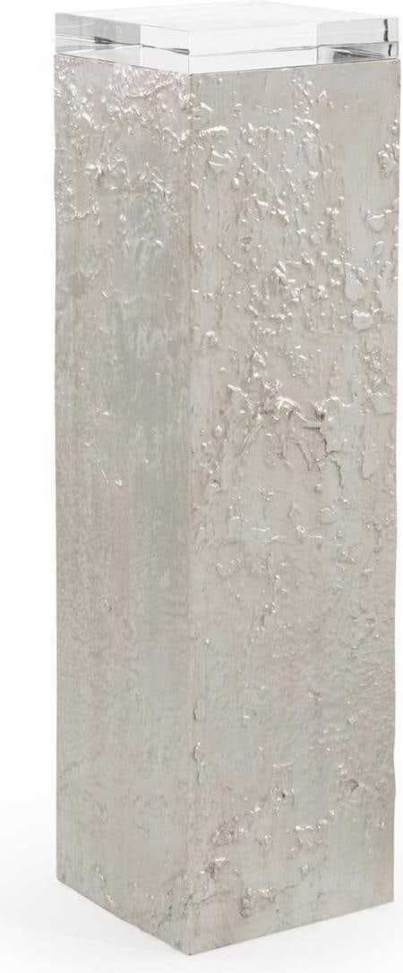 John-Richard Chic Solo Pedestal II Silver-Plated Glass Accent Table: John-Richard Chic Solo Pedestal II Silver-Plated Glass Accent Table Enhance your stylish interiors with the Chic Solo Pedestal II, a sophisticated addition to any space. This elegant pedestal features