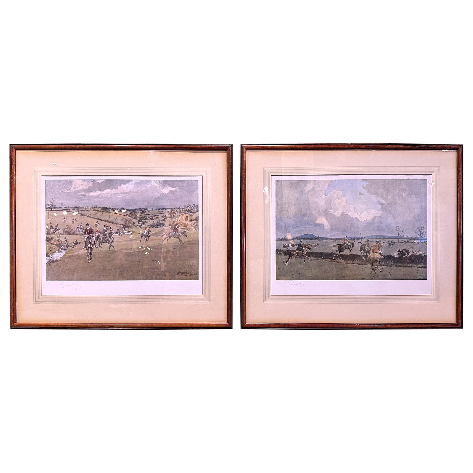 Set of 2 Framed Equestrian Prints by Lionel Edwards 1926: Set of 2 Framed Equestrian Prints by Lionel Edwards 1926 This exquisite pair of original framed colored prints, signed by renowned British artist Lionel Edwards, captures the charm of rural British li