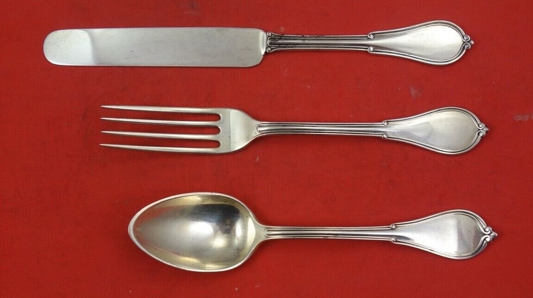 Gorham Cottage Sterling Silver 3-Piece Junior Set Knife Fork Spoon: Gorham Cottage Sterling Silver 3-Piece Junior Set Knife Fork Spoon This exquisite 3-piece Junior Set from Gorham features the elegant Cottage pattern, crafted in high-quality sterling silver. The set 