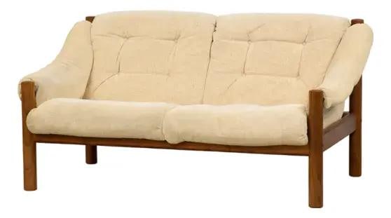 Domino Mobler Teak Loveseat Sofa Denmark 1960s Off White Fabric: Domino Mobler Teak Loveseat Sofa Denmark 1960s Off White Fabric This mid-century modern loveseat sofa by Domino Mobler features a solid teak frame and original off-white fabric upholstery. Crafted in 
