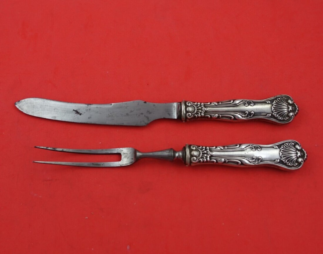 Whiting Imperial Queen Sterling Silver Steak Carving Set 2pc Vintage: Whiting Imperial Queen Sterling Silver Steak Carving Set 2pc Vintage This exquisite 2-piece steak carving set, crafted by Whiting in the Imperial Queen pattern, showcases a stunning combination of ste