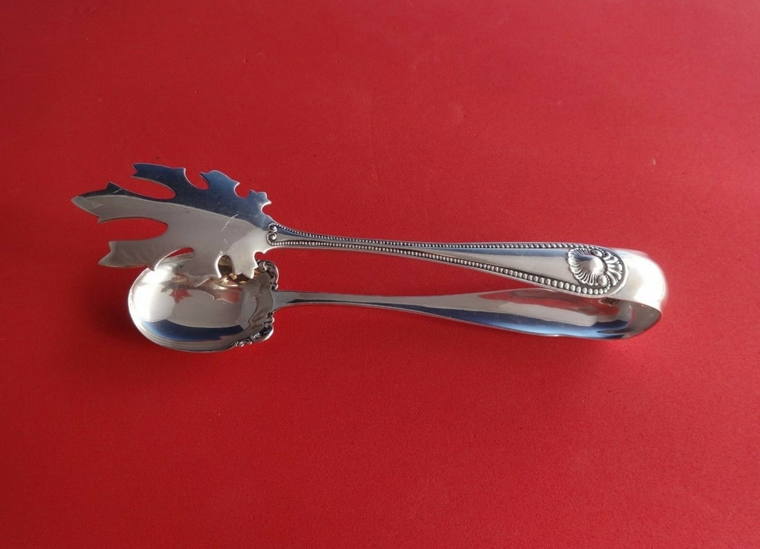 Whiting Sterling Silver Bead Pattern Ice Tong 7 1/8 Inch (1 of 1)