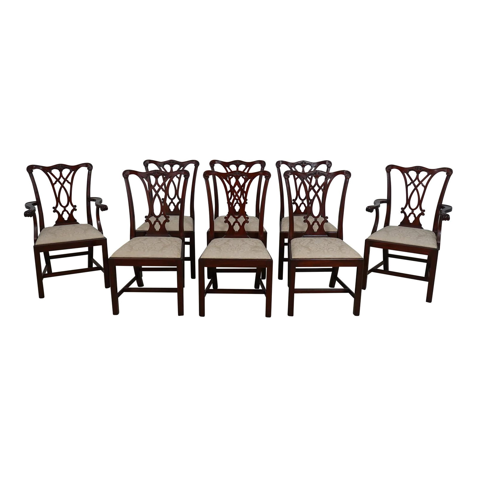 Set of 8 Henkel Harris Model 107 Chippendale Mahogany Dining Chairs: Set of 8 Henkel Harris Model 107 Chippendale Mahogany Dining Chairs Enhance your dining experience with this exquisite set of 8 Henkel Harris Model 107 dining room chairs, crafted from high-quality ma