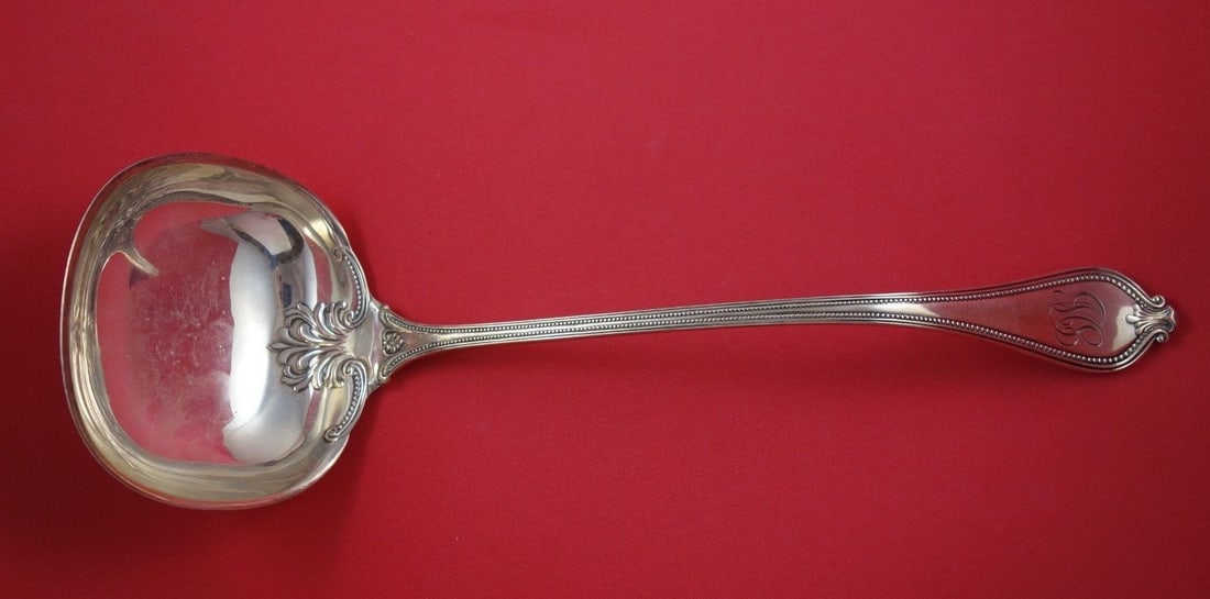 Towle Old Newbury Sterling Silver Soup Ladle 12.5 Inch Monogrammed: Towle Old Newbury Sterling Silver Soup Ladle 12.5 Inch Monogrammed This exquisite Old Newbury soup ladle by Towle is a timeless piece crafted from sterling silver. Measuring 12 1/2 inches, this ladle 