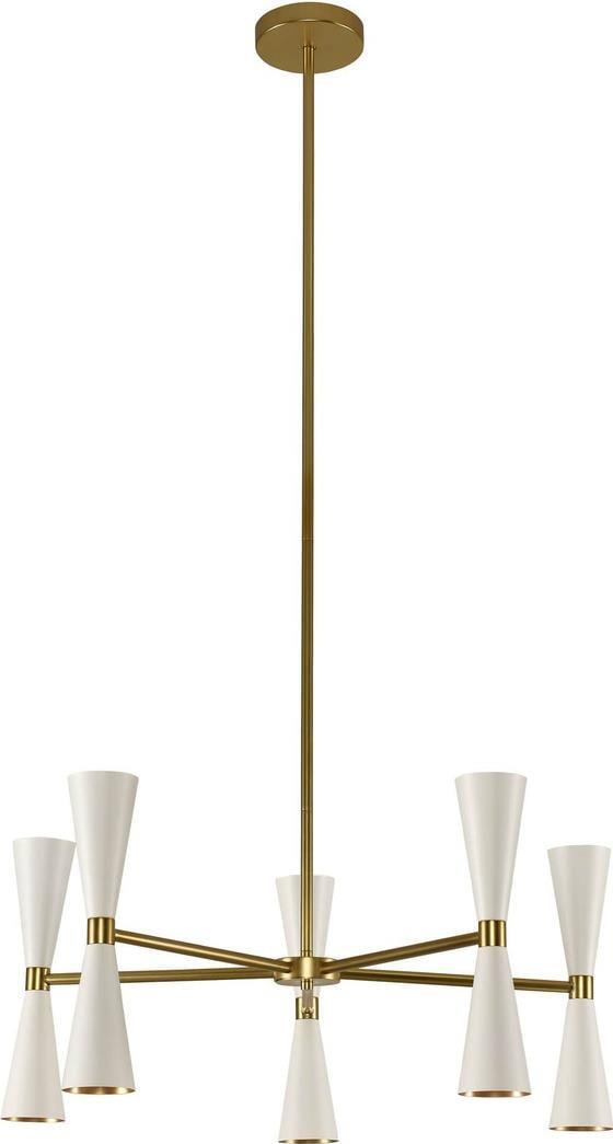 Kalco Milo Mid-Century Modern 5-Arm Chandelier Brass: Kalco Milo Mid-Century Modern 5-Arm Chandelier Brass Illuminate your space with the sophisticated elegance of the Mid-Century Milo Chandelier. This exquisite lighting fixture showcases a vintage-inspi