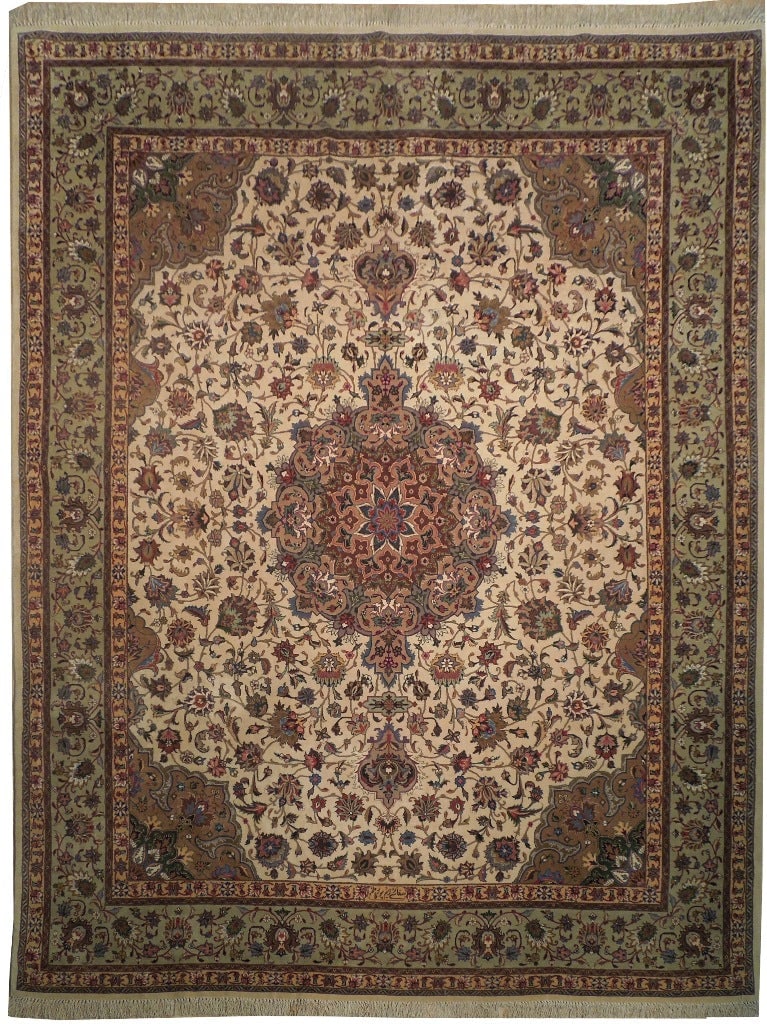 8 x 10 Authentic Persian Tabriz Rug Wool Silk 400 KPSI Hand Knotted: 8 x 10 Authentic Persian Tabriz Rug Wool Silk 400 KPSI Hand Knotted Free continental US Shipping This authentic Persian Tabriz rug is expertly hand-knotted in Tabriz, Iran, using fine quality wool and