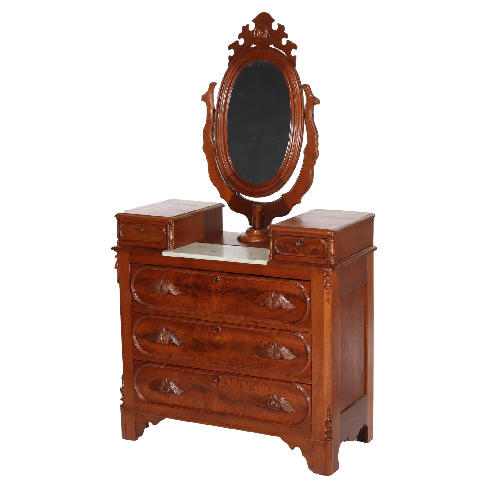 Renaissance Revival Walnut Marble Dresser with Mirror C1890 (1 of 18)