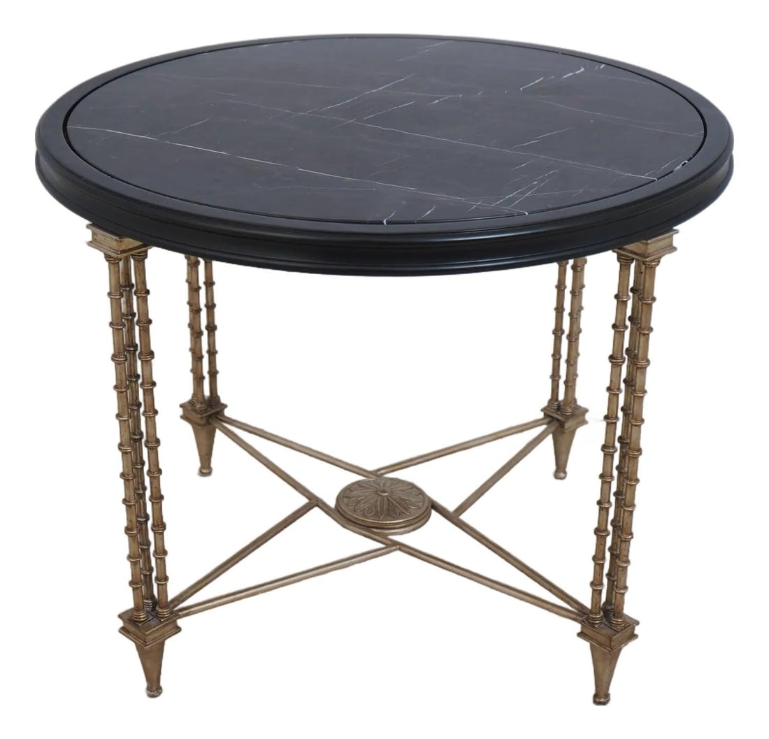 Regency Style Gilt Metal Base Marble Top Table 38x38x30: Regency Style Gilt Metal Base Marble Top Table 38x38x30 This Regency-style counter lamp table features a stunning design with a marble top and a gilt metal base. Constructed with high-quality craftsma