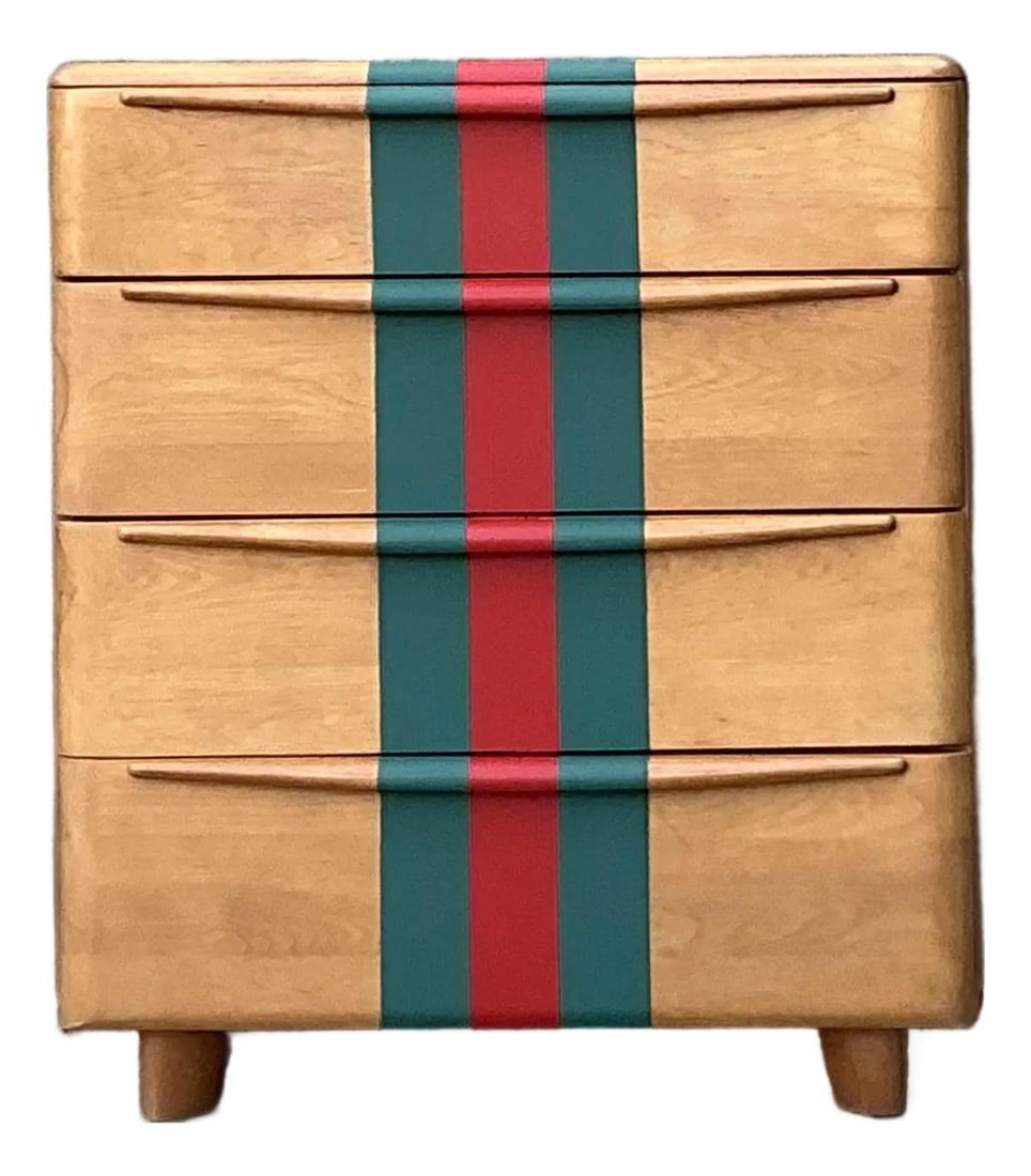 Custom Racing Stripe 4-Drawer Birch Chest in Heywood Wakefield Style (1 of 7)