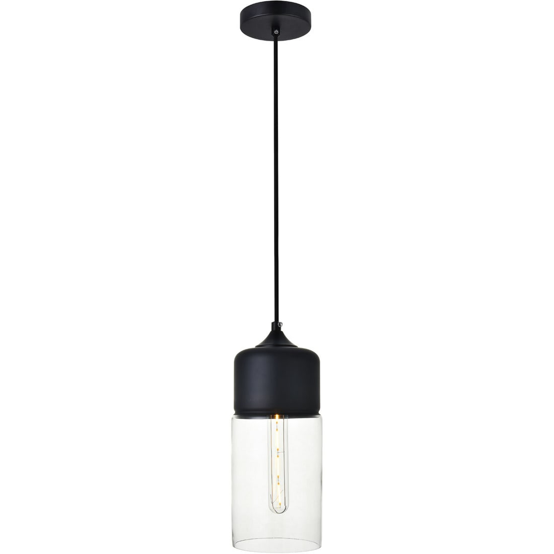Ashwell Black Glass Pendant Light 1-Light Height Adjustable: Ashwell Black Glass Pendant Light 1-Light Height Adjustable This modern pendant chandelier features a cylindrical clear glass shade with a sleek black finish, ideal for dining rooms, kitchens, living 