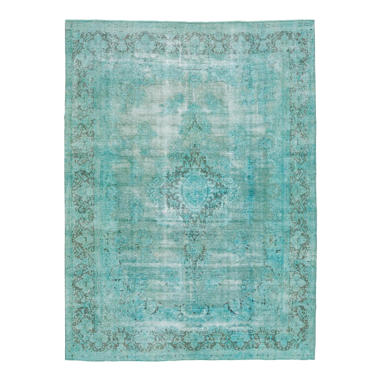 Antique Hand-Knotted Persian Wool Rug Turquoise Medallion 9'6 x 12'10 (1 of 10)