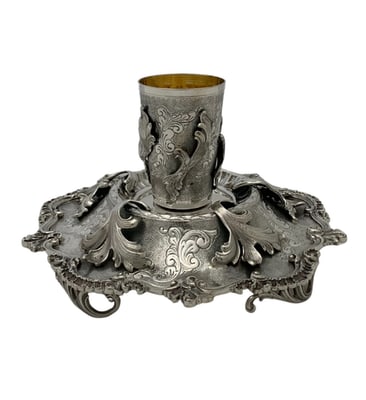Italian 925 Sterling Silver Handmade Leaf Applique Cup & Tray Set (1 of 5)