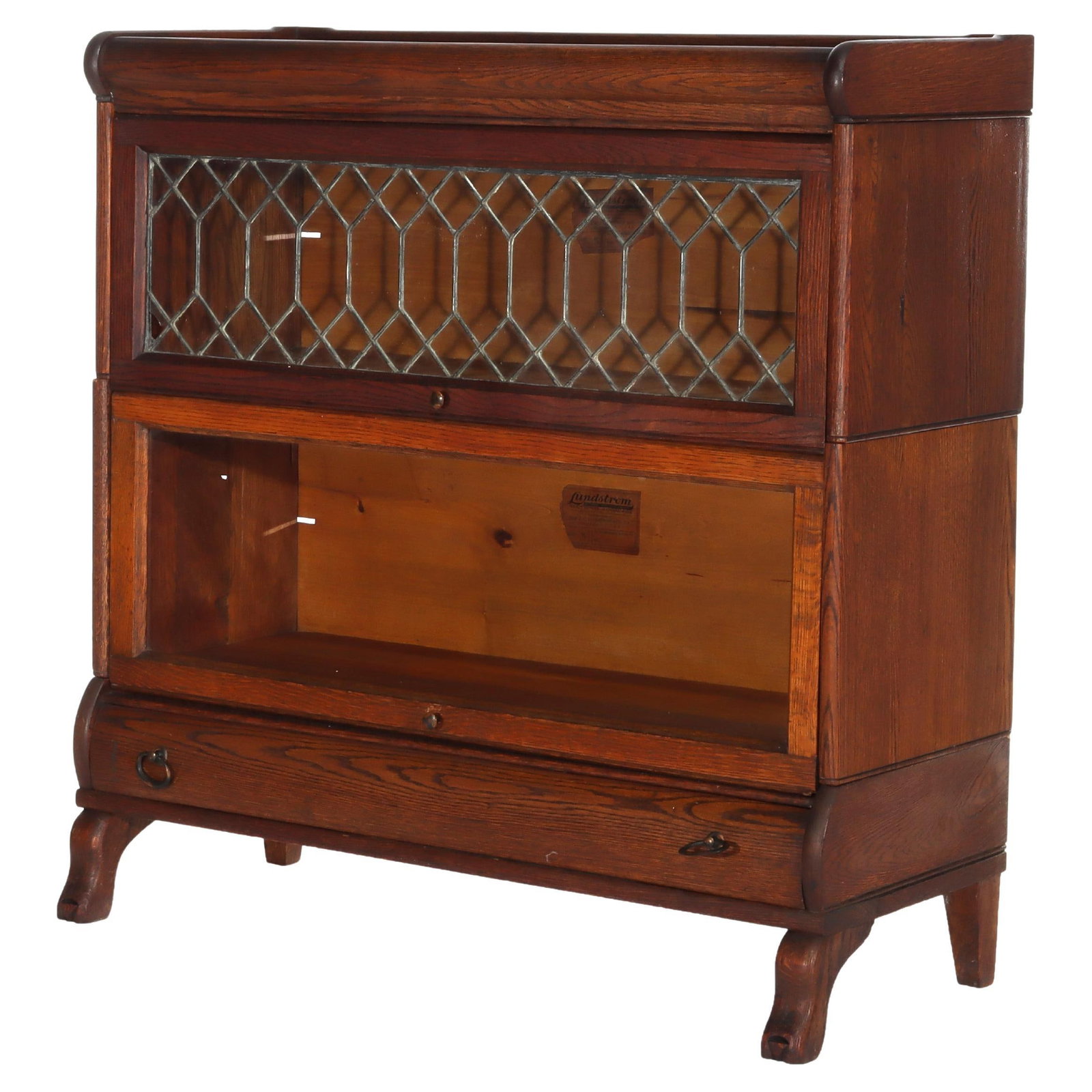 Oak Barrister Bookcase by Lundstrom 2-Stack Leaded Glass C1910 (1 of 16)