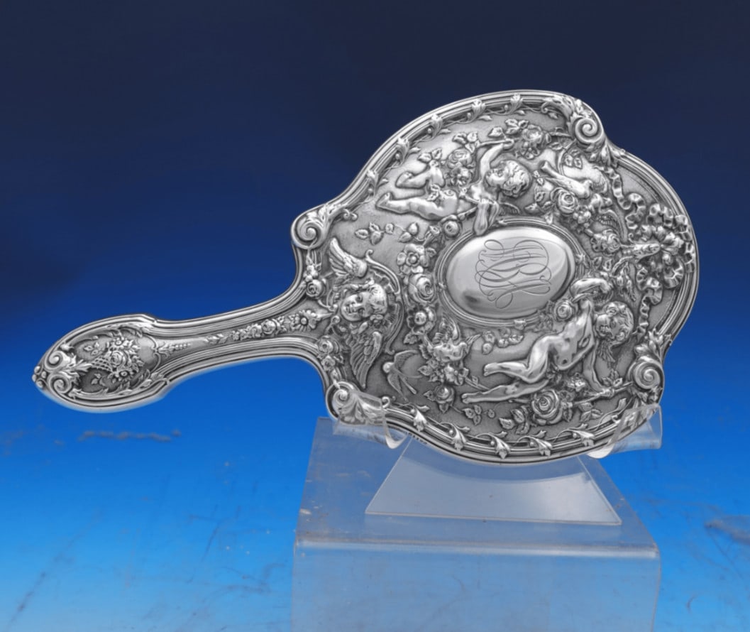 Tiffany & Co Sterling Silver Love Birds Cherubs Hand Mirror (1 of 5)