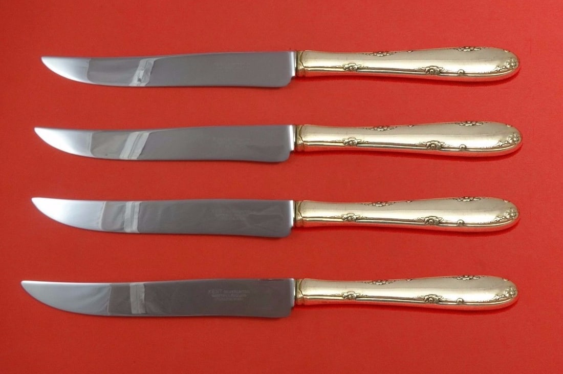 Towle Madeira Sterling Silver Steak Knife Set 4pc Texas Size: Towle Madeira Sterling Silver Steak Knife Set 4pc Texas Size Enhance your dining experience with this exquisite 4-piece steak knife set from the renowned Towle brand. Crafted from sterling silver with