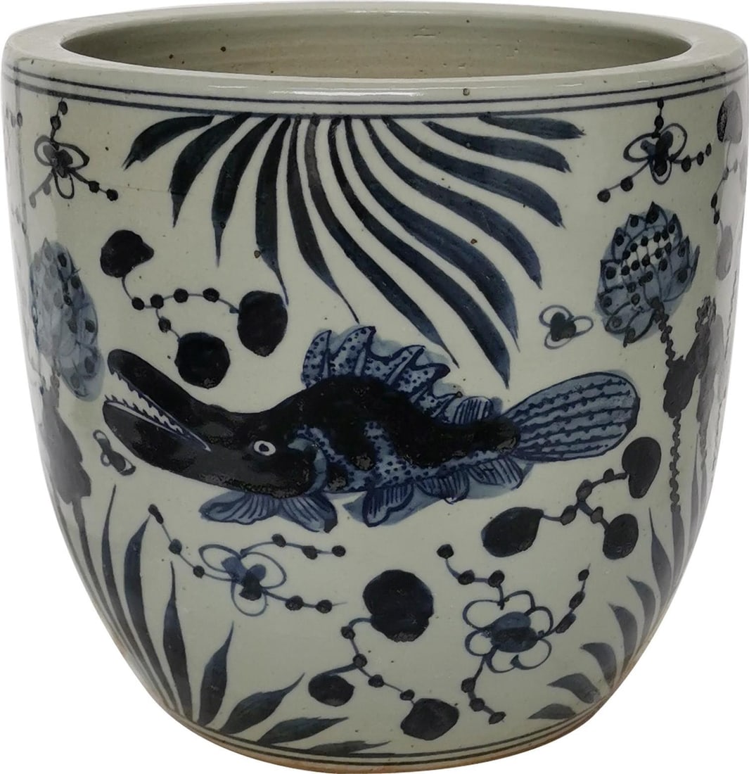 Handmade Blue White Porcelain Planter Asian Antique Style (1 of 1)