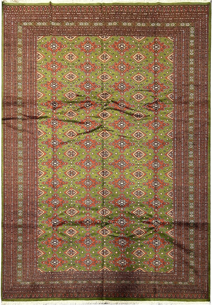 Handmade 8.1 x 10.8 Green Jaldar Bokara Wool Area Rug Pakistan (1 of 10)