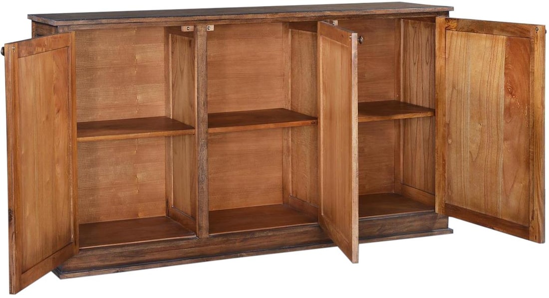Braxton Three-Door Sideboard Rustic Pecan Solid Mango French Style - 4