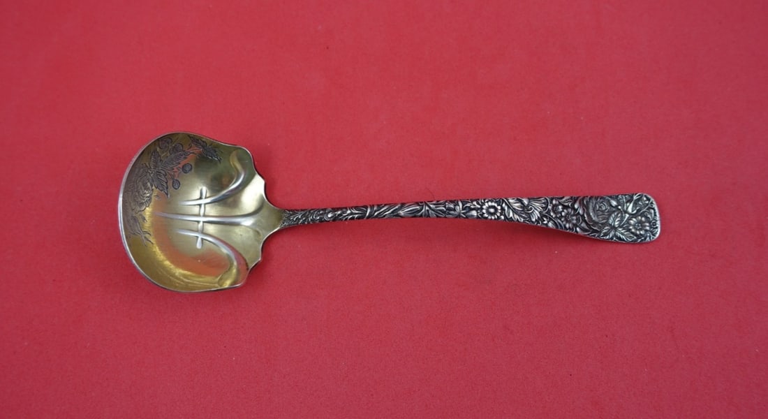 Sterling Sauce Ladle Gold Washed Arlington Pattern Rose Motif by Towle 5 3/4 Inch: Sterling Sauce Ladle Gold Washed Arlington Pattern Rose Motif by Towle 5 3/4 Inch This sterling silver sauce ladle by Towle is crafted in the Arlington pattern and features a gold-washed, bright-cut d