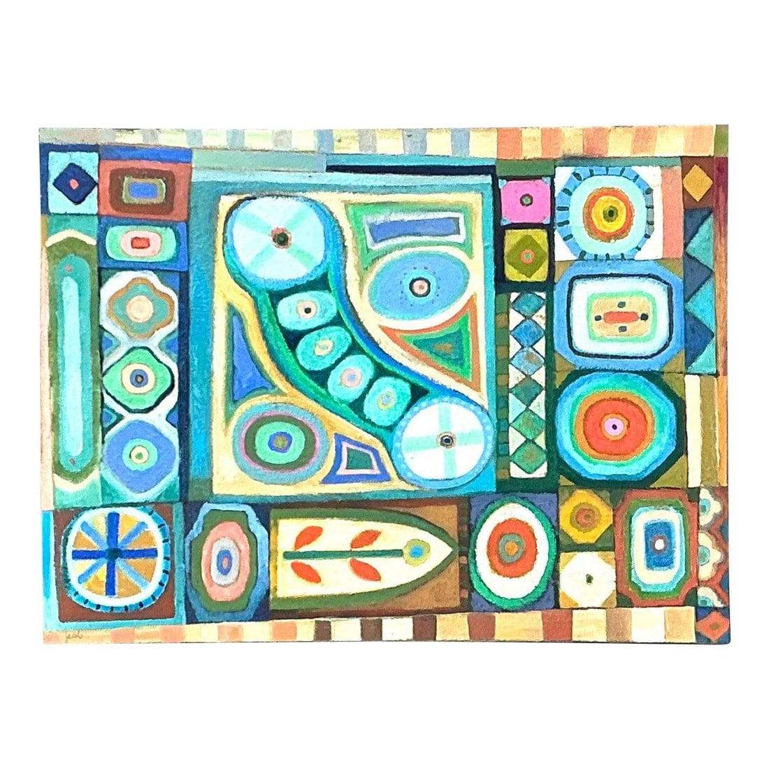 Large Abstract Oil Artwork Signed Jacobs Midcentury Modern Style on Canvas (1 of 10)