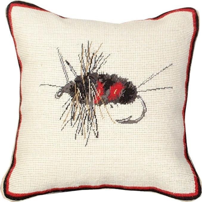Rustic Handmade Needlepoint Fishing Pillow 12x12 (1 of 1)