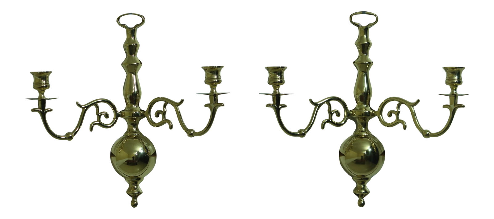 Elegant Pair of Colonial Style Double Arm Brass Candelabras (1 of 6)