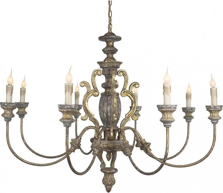 Rococo Wood Bowl Chandelier by Provence Home Beige Finish 8 Bulbs (1 of 10)