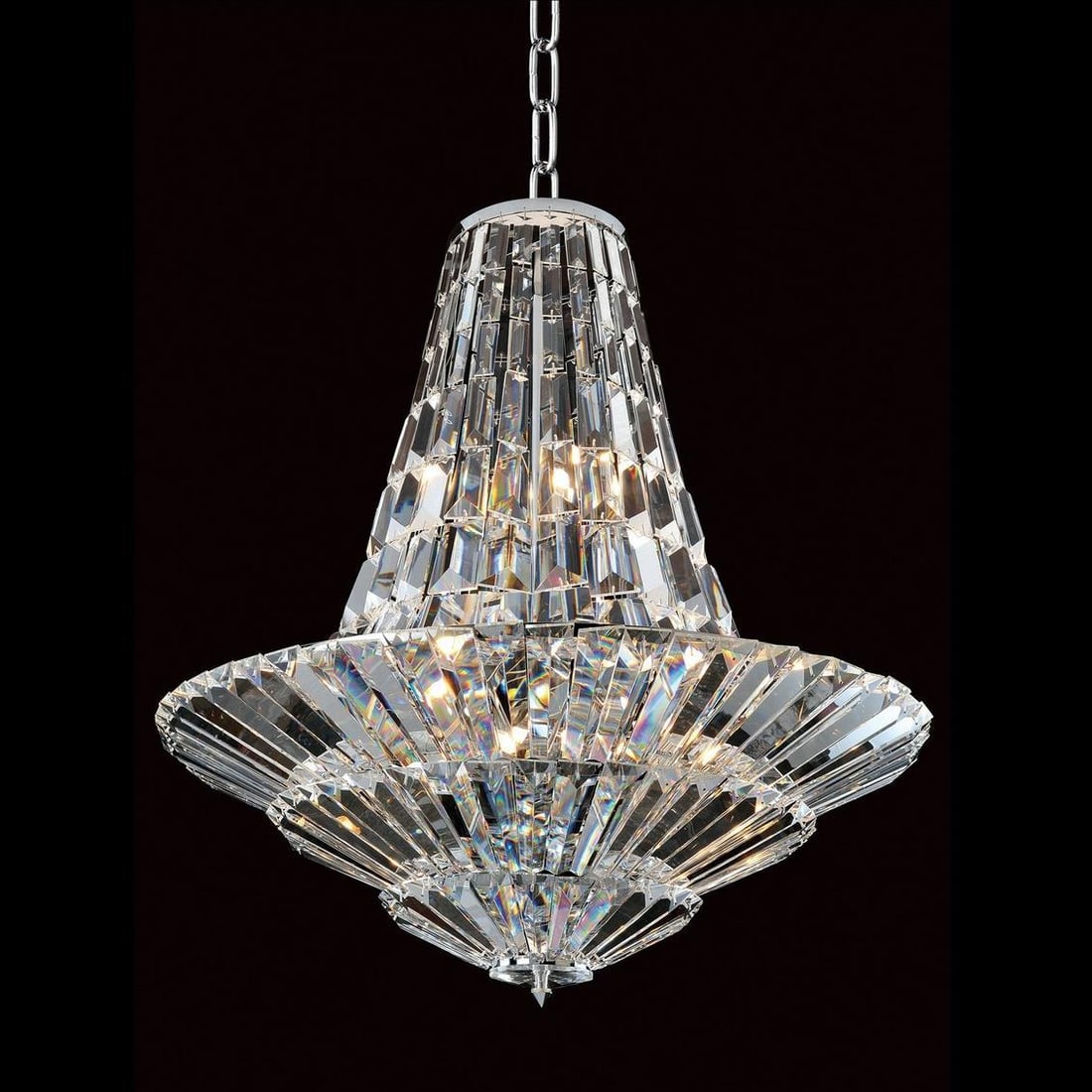 Kalco Auletta Art Deco 12-Light Chrome Chandelier: Kalco Auletta Art Deco 12-Light Chrome Chandelier Elevate your living space with this luxurious Art Deco chandelier, a stunning blend of geometric design and contemporary elegance. Crafted from Firenz