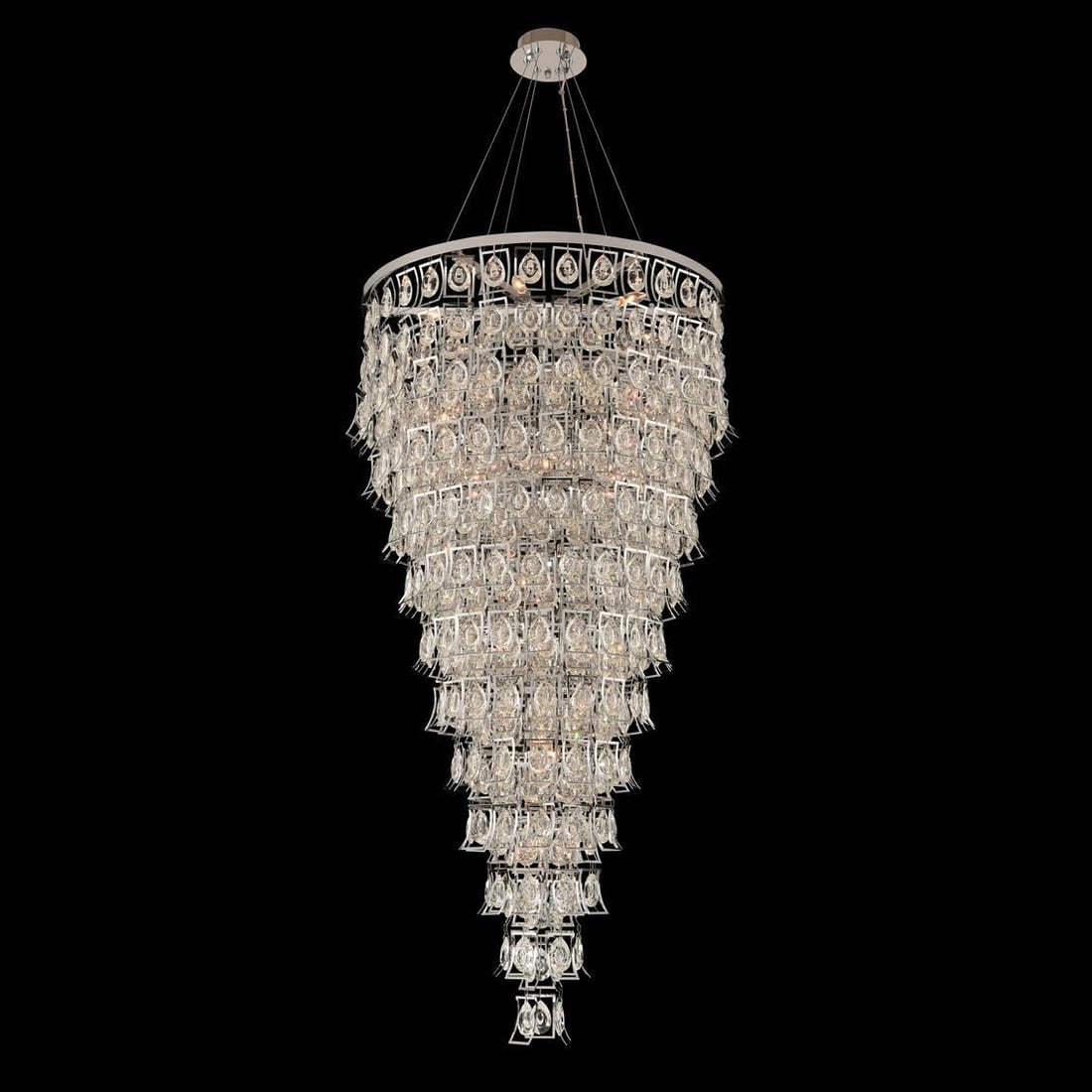 Kalco 36-Inch Carmella Art Deco Chandelier with Firenze Crystal: Kalco 36-Inch Carmella Art Deco Chandelier with Firenze Crystal Illuminate your space with the luxurious 36-Inch Carmella Art Deco Chandelier, a stunning centerpiece that combines elegance with modern