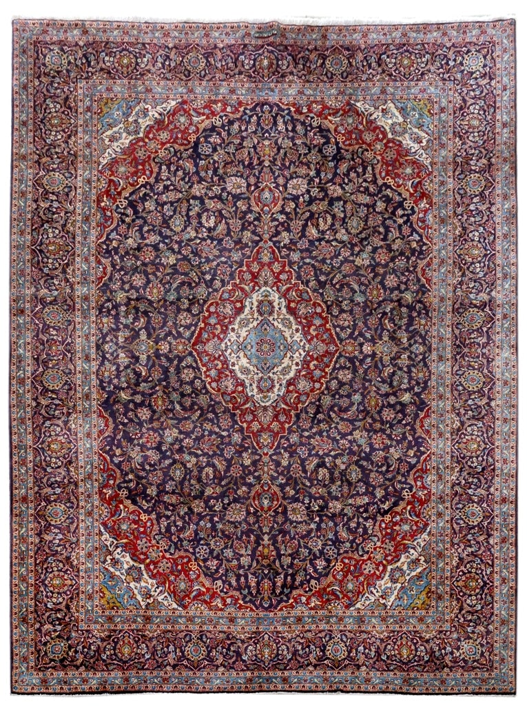 10.3 x 13.7 Navy Blue Persian Kashan Rug Signed Handmade Wool: 10.3 x 13.7 Navy Blue Persian Kashan Rug Signed Handmade Wool Free continental US Shipping Elevate your decor with the exquisite 10' x 14' Navy Blue Persian Signed Kashan Rug, a stunning handcrafted p