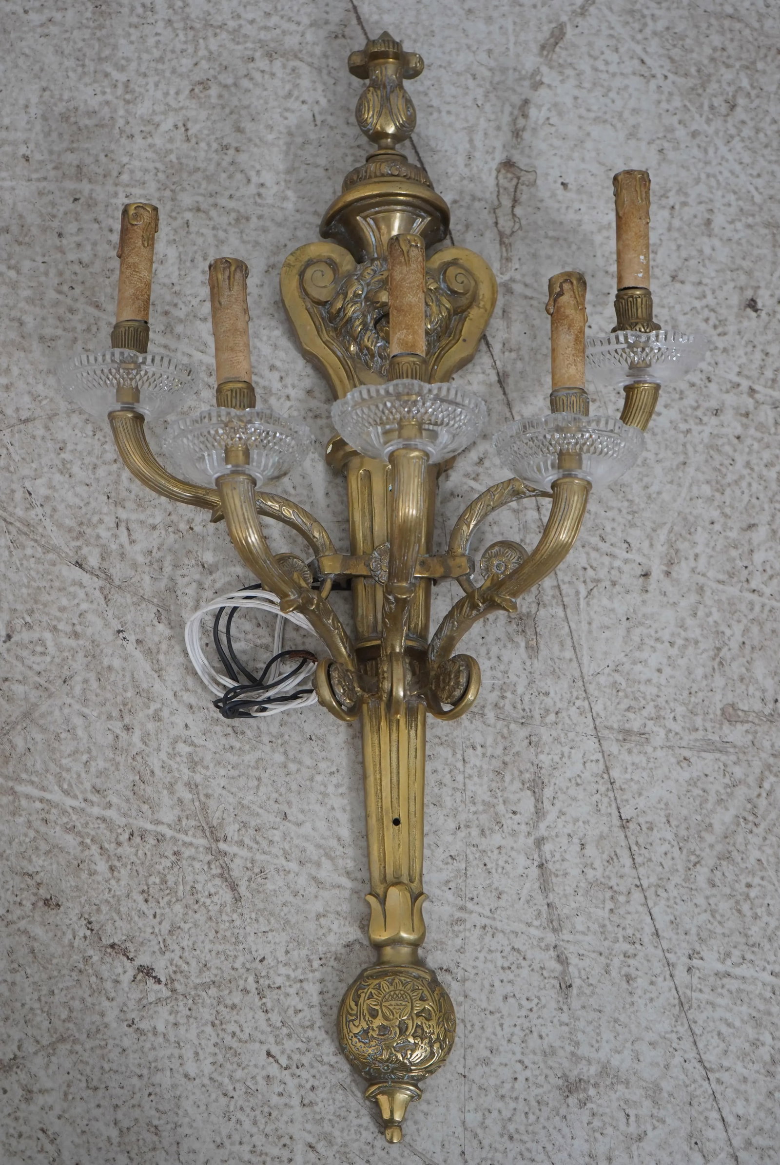 Regency Style Lion Solid Brass 5 Arm Wall Sconces Pair - 2