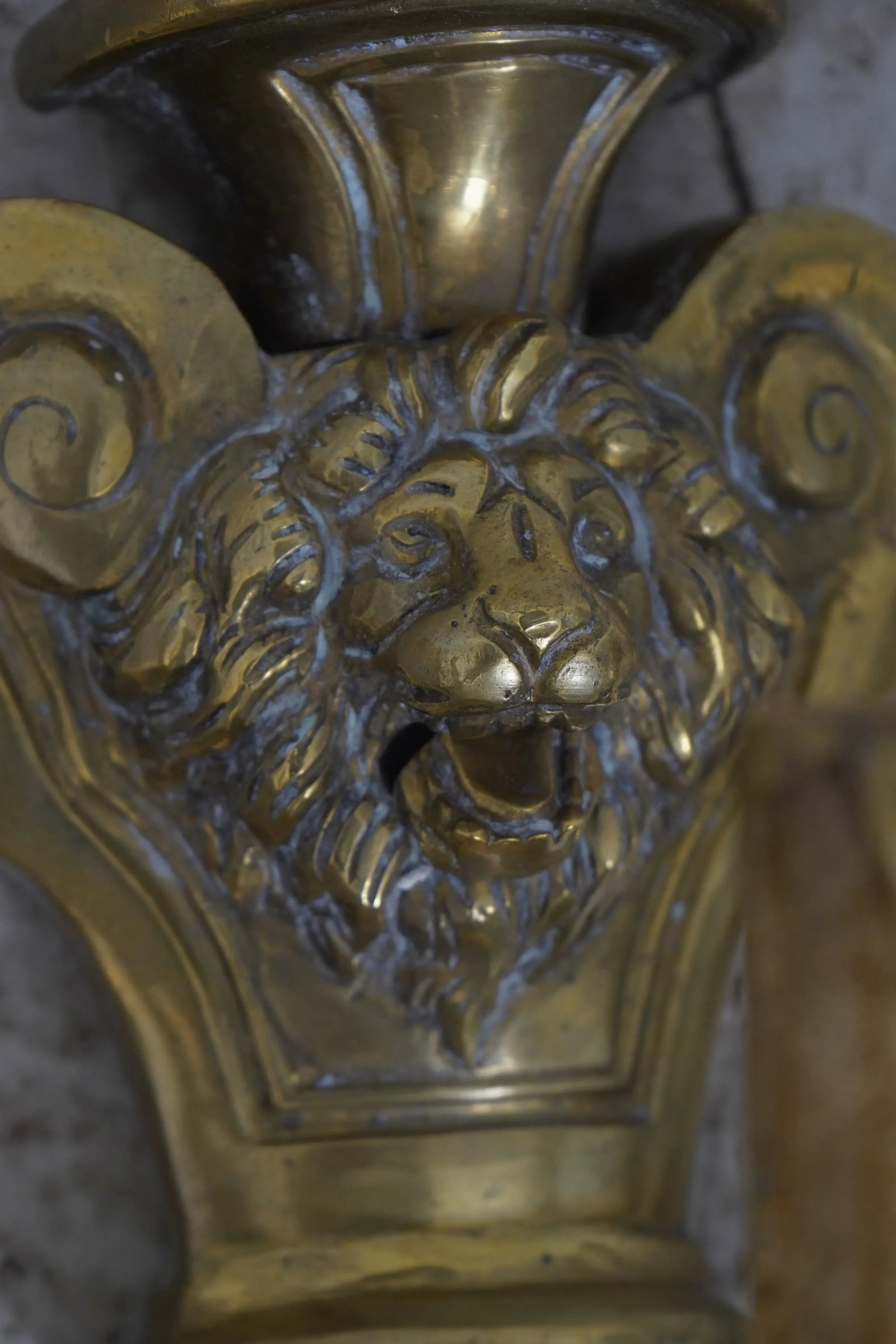 Regency Style Lion Solid Brass 5 Arm Wall Sconces Pair - 4